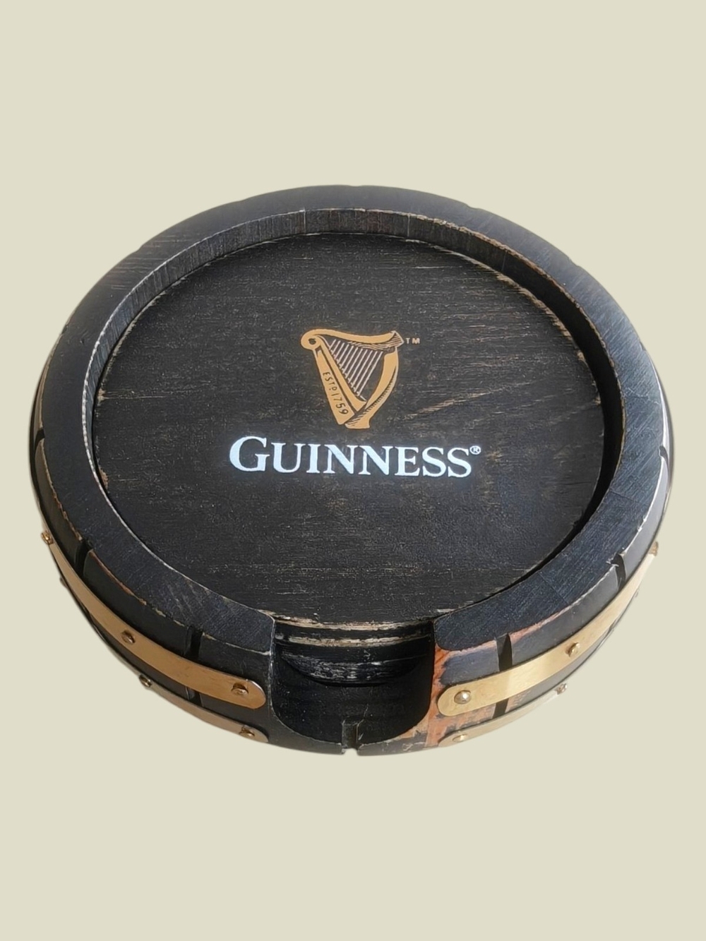 Guinness Black and Gold Wooden Round Coaster Set (4)